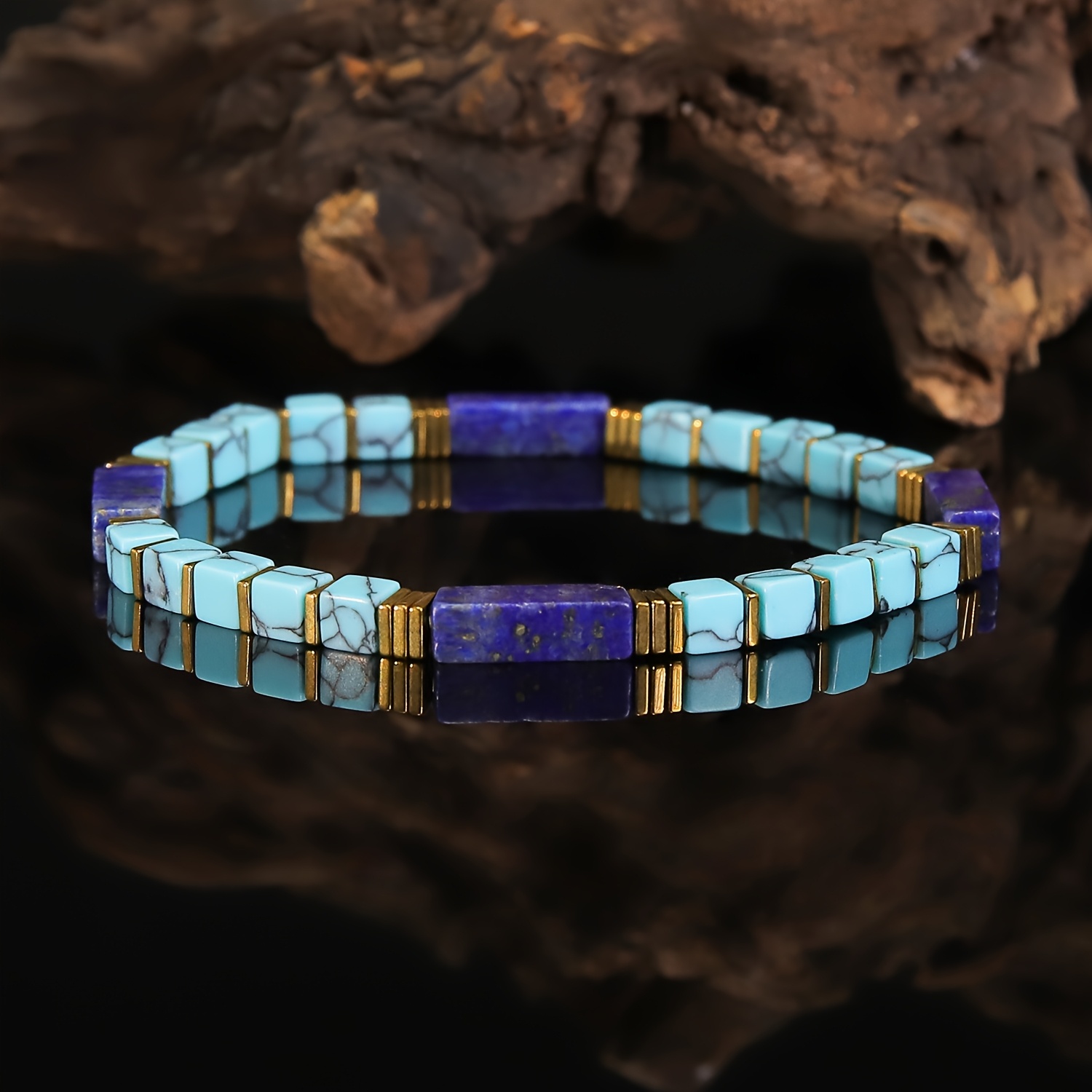2pcs Lapis Lazuli & Turquoise Square Beaded Bracelet Set